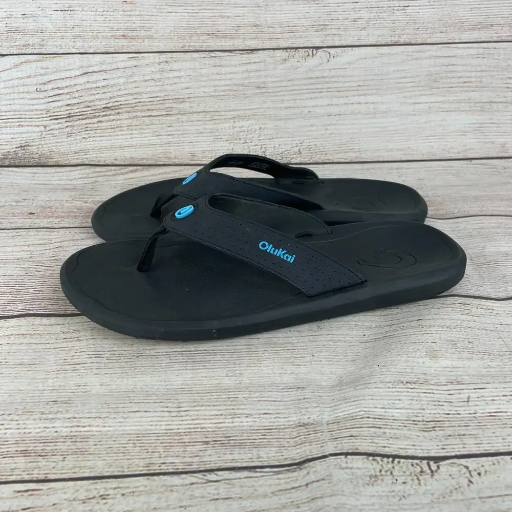 OluKai Ki'i Mens Sz 11 Beach Flip Flops Sandals Black